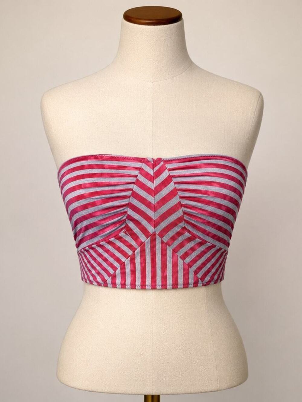 NWT Free People XS Strapless Stripe Crop Top Pink Gray Boho Bandeau